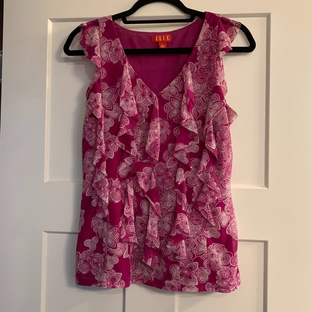 Elle Hot Pink Ruffled Tank Top, Size Small